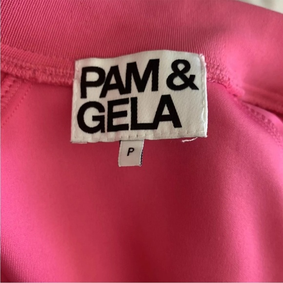 Pam & Gela Pink Track Stripe  Jacket Crop bomber jacket size P Small hogh low - Picture 6 of 12
